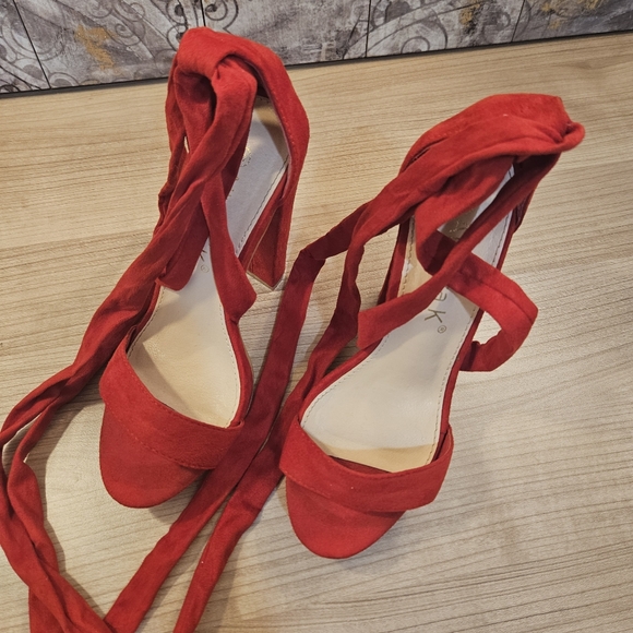 Allegra K Women's Open Toe Soft Lace Up Platform Block Heel Sandals red 6 US - Picture 5 of 6